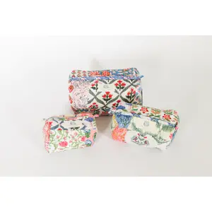 Wildflower Patchwork | Quilted Cosmetic Bags-set of 3
