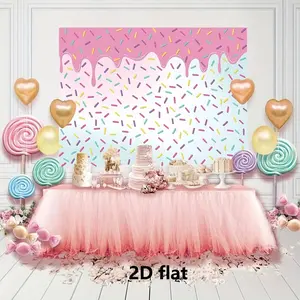 1pc 2D Flat MEASHOWLTD Donut-Themed Party Backdrop - Vibrant Confetti Sprinkles Design, Polyester Photography Background for Birthday & Sweet Girl Celebrations Banners White