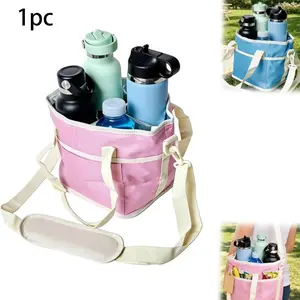Family Size 4 Compartment Beverage Bag, Adjustable Strap Insulated Multi-Tube Rack, Reusable No Spill Drink Carrier, Ideal for Hiking, Walking, Sports, Picnics, Daily Use