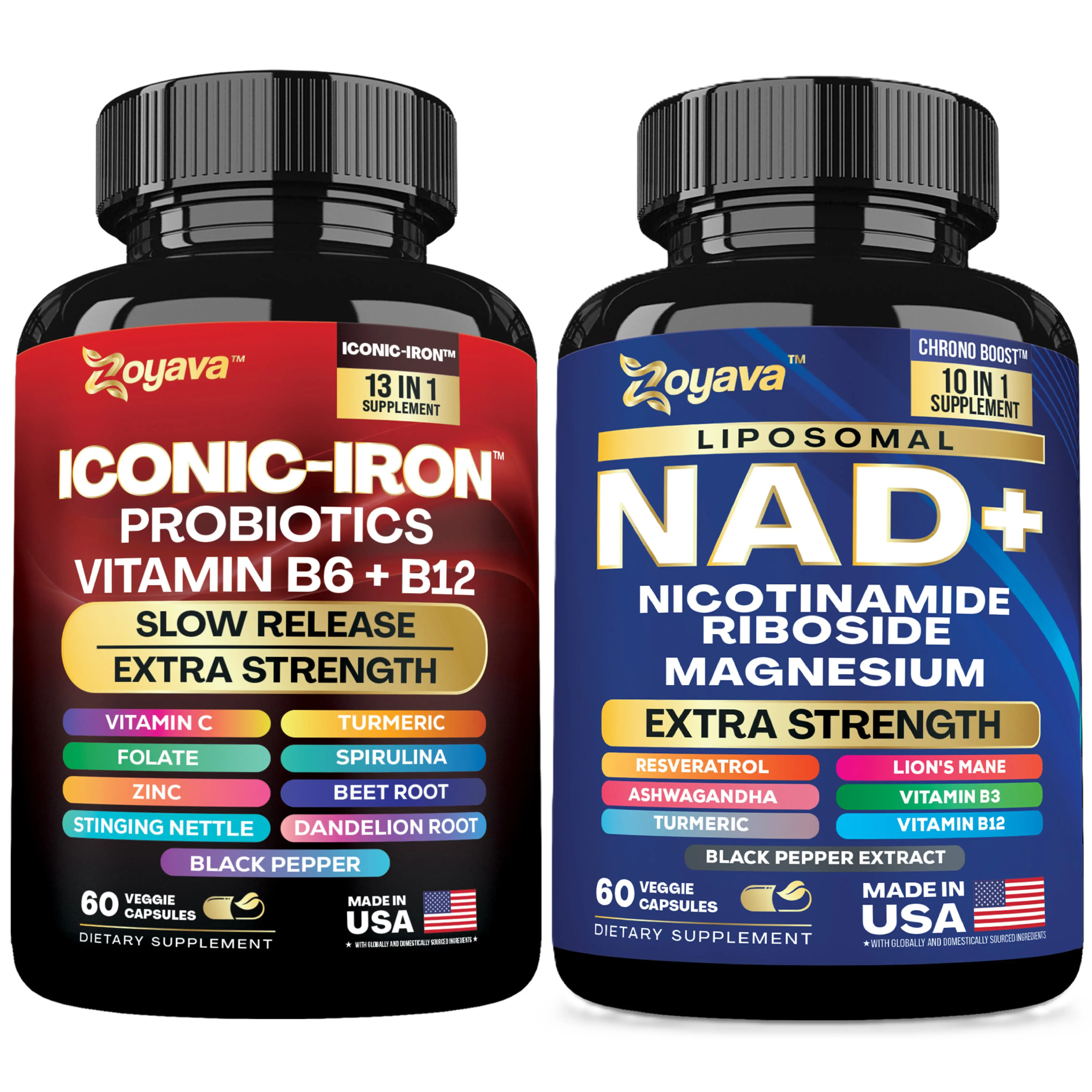 Power Surge Pack - Zoyava IRON & NAD+ All-in-One Supplement with Extra Strength Ingredients for Energy, Strength, Vitality, & Overall Wellness - Made in USA