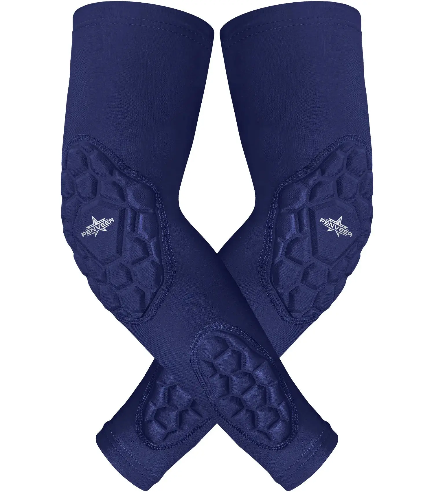Penveer Youth Compression Padded Sports Arm Sleeves - Elbow & Forearm Support, 4-Way Stretch, Sweat-Wicking, Blood Circulation-Promoting, Breathable, Football-Ready Arm Cooling Cover (Navy)