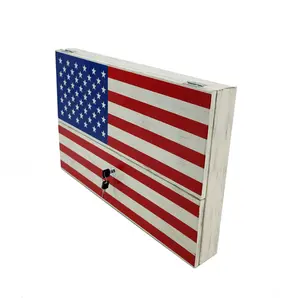 FixtureDisplays®  American Flag Gun Cabinet Safe with Lock 2 Keys Wall Mount Art Decor Concealed Metal Wood Storage Shelf 22x15x3" Men Husband Father Birthday Gift 10099-NF
