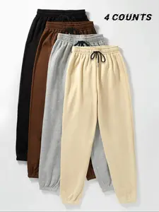 Unisex Women's Solid Drawstring Waist Sweatpants, Casual Comfy Jogger Pants for Daily Wear, Ladies Bottoms for Fall & Winter