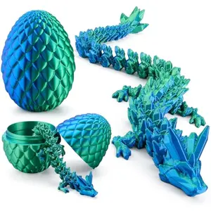 3D Printed Dragon Egg with 12" Laser Blue-Green Dragon Inside, Magic Articulated Toys, Cool 3D Toy, Easter Stuffers Party Favors for Boys Teen Girls, Classroom Prize Supplies Gifts