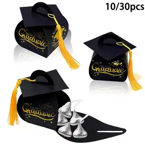 10/30 Pcs Graduation Cap Gift Boxes Graduation Decorations Class of 2026 Candy Box with Tassel for 2026 Grad Party Favors Supplies Graduation Gifts(Black, Gold)