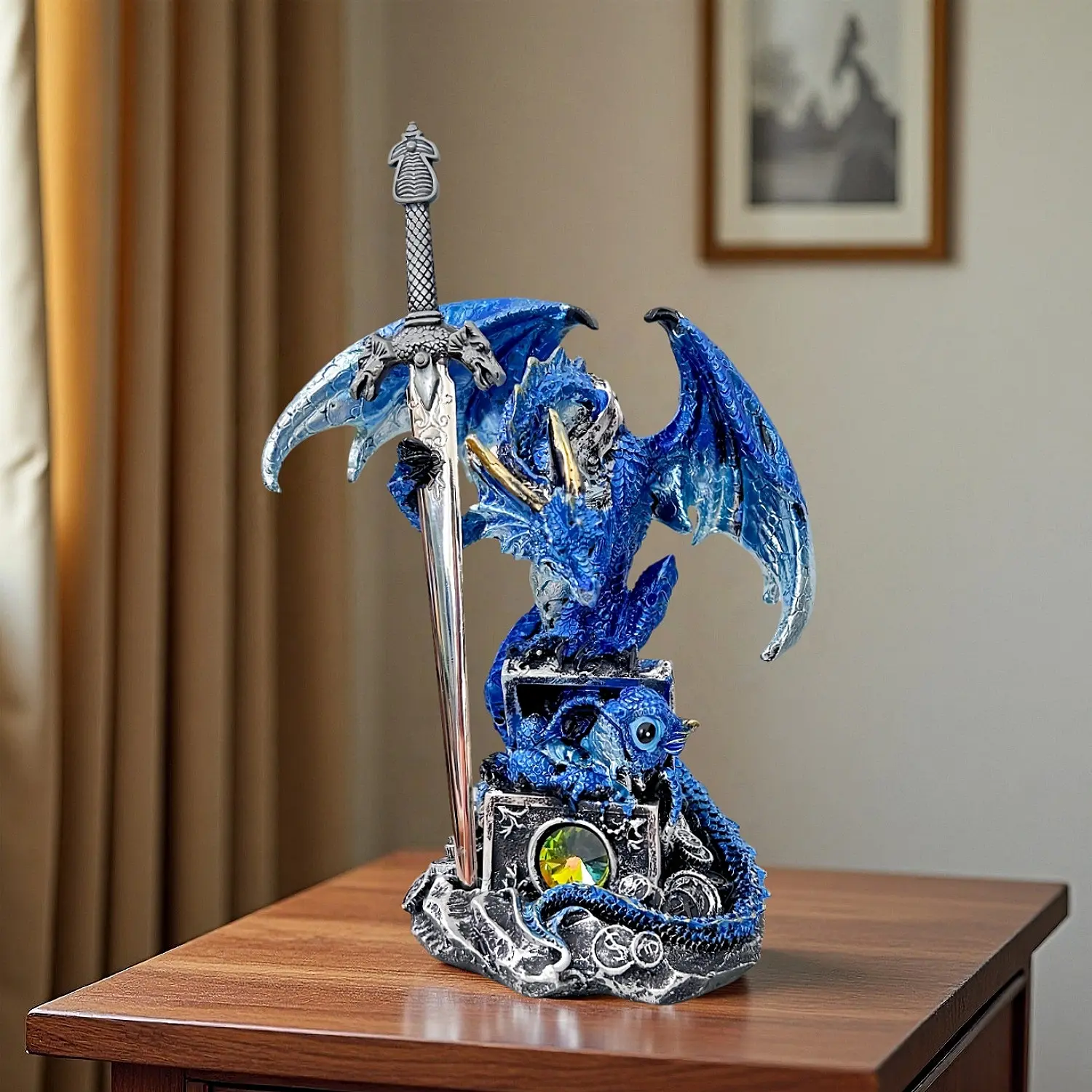Sword-Wielding Dragon Statue, Decorative Sculptures, Statue Figurines, Decorative Figures, Collector-grade Dragon-shaped Ornament, Medieval Dragon-themed Decor, Tabletop and Bookshelf Display, Christmas Gift for Men's Office Decor
