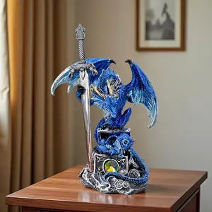 Mythical Guardian Sword-Wielding Dragon Statue Collector-grade dragon-shaped ornament Fantasy medieval dragon-themed decor Perfect for tabletop and bookshelf display Also ideal as a Christmas gift for men's office decor