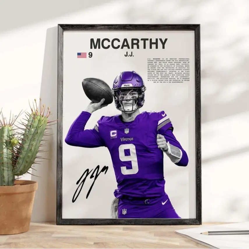 J.J. McCarthy Poster, Football Quarterback, Football Wall Art for game room, Office and Man Cave Decor