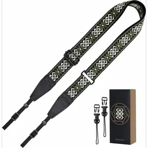 X-CLS03  Adjustable Camera Strap - 1.5" Full Grain Leather Ends Camera Straps for Photographers, Adjustable Neck Shoulder & Crossbody Cotton Strap Quick Release for Cameras and Binoculars