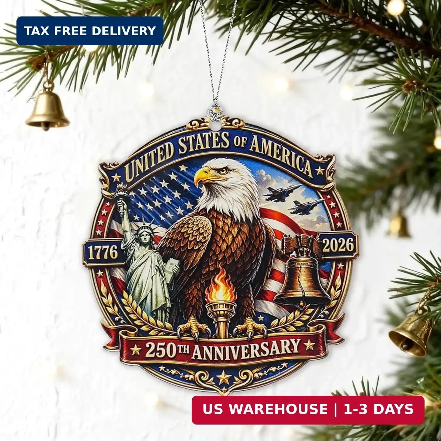 250 Anniversary USA Merchandise - Christmas Ornament 2026 - United States 250th Acrylic Ornament
