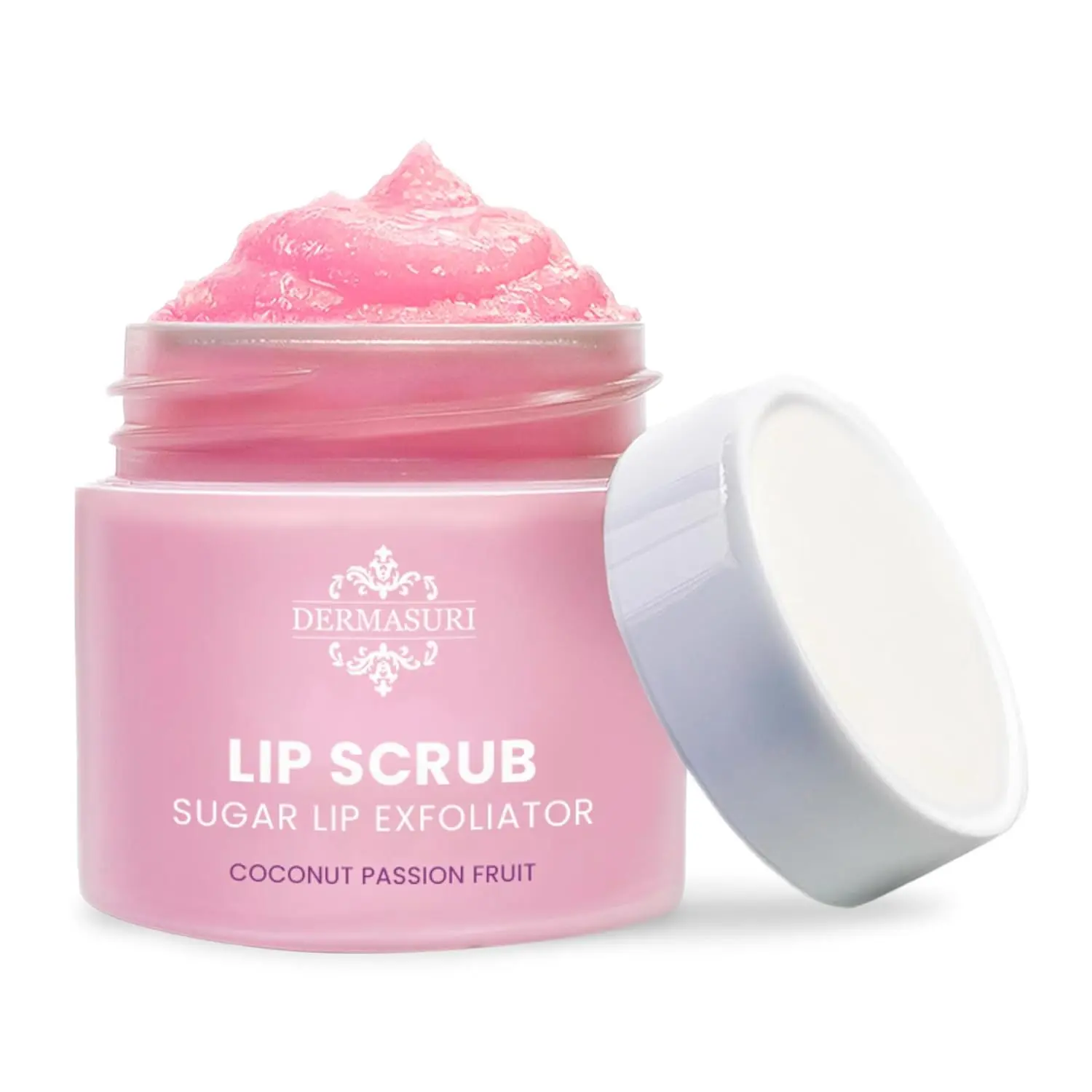 Dermasuri - Lip Exfoliator Scrub & Moisturizer - Sugar Scrubs for Soft Smooth Lips, Overnight Hydration, Brighten Dark Lips - Stocking Stuffer Gifts for Women - Coconut Passion Fruit Flavor- 20g/0.7oz