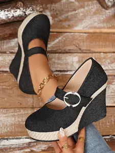 Women's New Chunky Heel Single Shoe, One-Strap Design, Lightweight Slip-On, Waterproof Platform, Fashionable Teacher Shoes, Fashionable Wedge Shoes