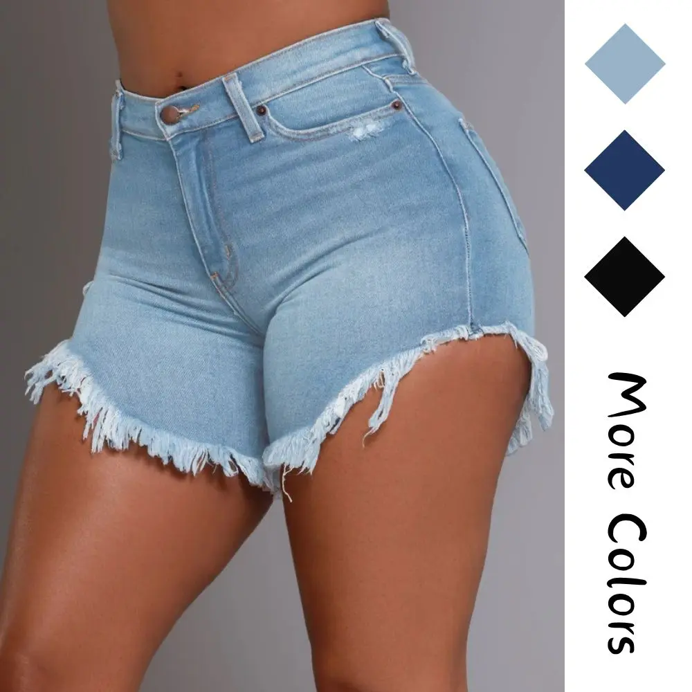 Women's Casual Denim Shorts Ripped Frayed Raw Hem Jean Shorts with Pockets