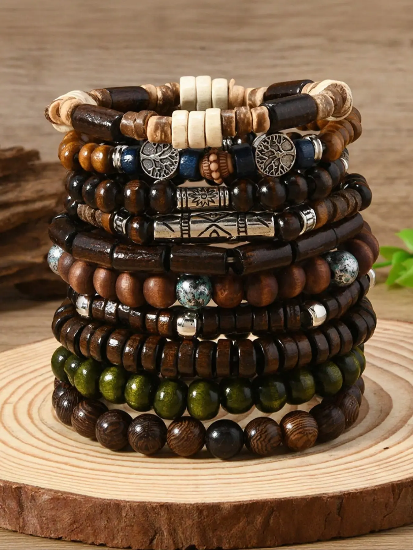 10 Pieces Bohemian Style Wooden Beads Bracelet Set, Beaded Bracelets for Men and Women, Jewelry Set, Unisex Bracelet Set, Bracelets Stack