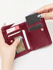 Ladies' Retro Fashion Double Fold Short Wallet, With Multiple Card Slots, Detachable ID Card Window, Zipper Pocket, Suitable For Daily Travel, Perfect Mini Wallet Gift Choice, Perfect Gift For Valentine's Day And Mother's Day