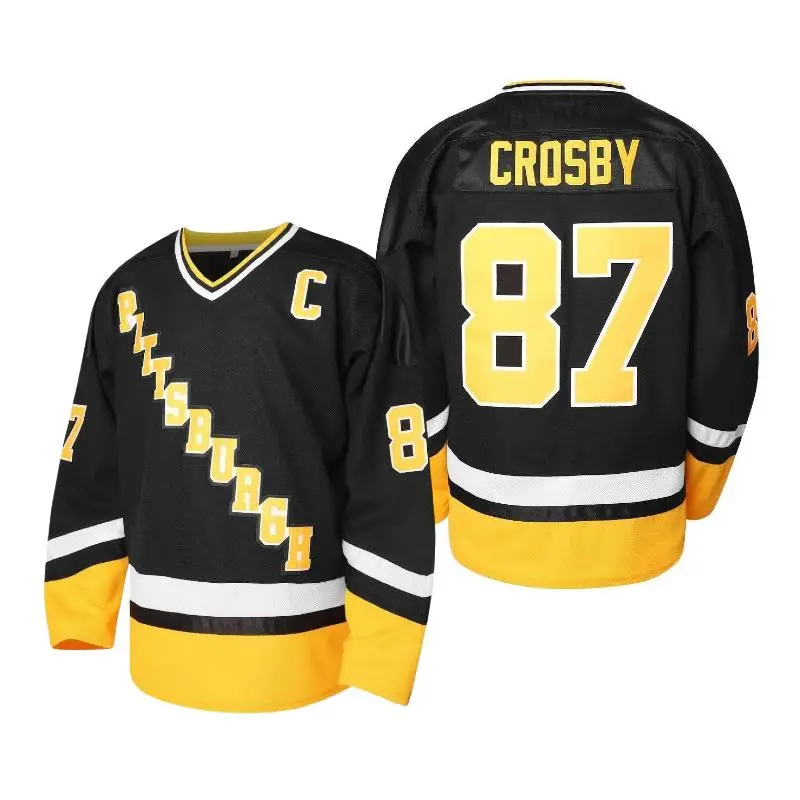Men's Retro Crosby#87 Black Ice Hockey Jersey - Polyester Fabric Sports Wear for Sports Training, Competition, Fashion Parties