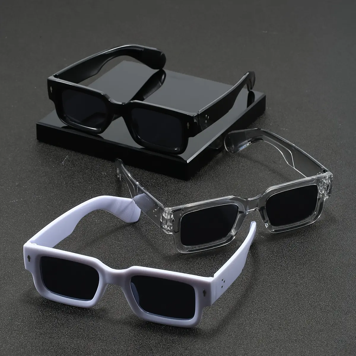 Men's 3pcs Lightweight Plastic Small Square Frame Sports Eyewear - Polarized Anti-Glare High-Quality Nylon TR90 Lenses, Black/Transparent/White Frames, Sleek Look, Sporty Edge, Drive-Ready View, Casual Fashion Glasses for Driving & Daily Use
