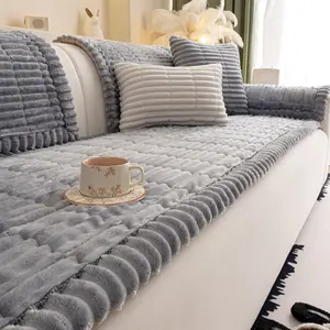 Plush Sofa Cushion Cover, Washable Elastic Sofa Slipcover, Soft Sofa Protector, Polyester Fleece Lining, Warm Winter Pet-Friendly Home Decor, Fits 2/3/4 Seater Sofas