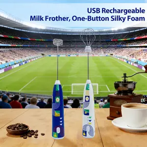 USB Rechargeable Milk Frother, One-Button Handheld Electric Foamer, Football Design, Stainless Steel Stirrers, Suitable for Coffee, Latte, Cappuccino