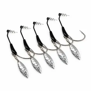 Weighted Swimbait Hooks, 5pcs Underspin Swimbait Hook with Twistlock, Weighted Crank Hooks with Silver Spinner Blades for Soft Fishing Lures