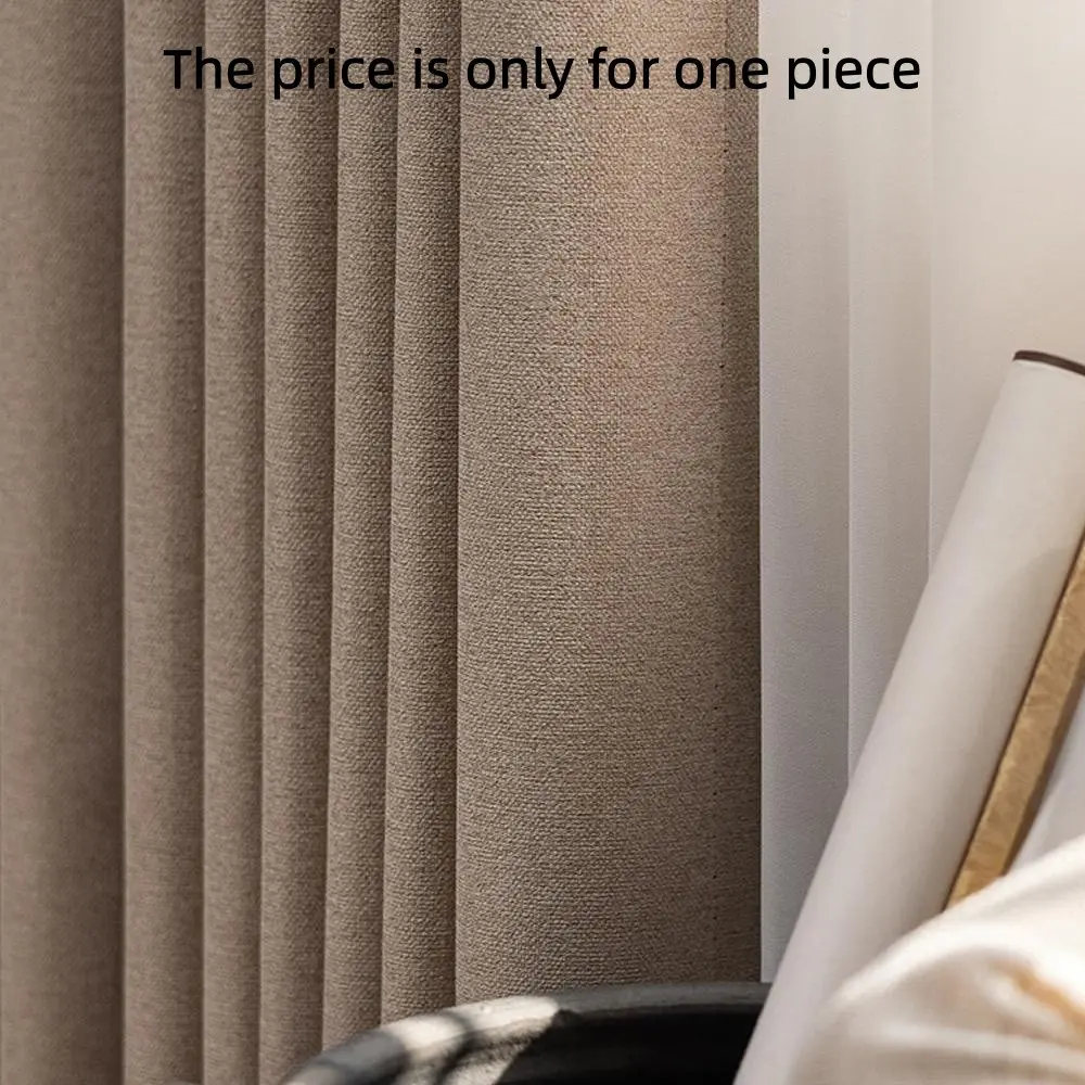 1PC New Cream Style Solid Color Blackout Thermal Insulated Window Curtain, High-End Full Shade Water Hyacinth Cotton Curtains, Sun Protection Insulation Linen Blend