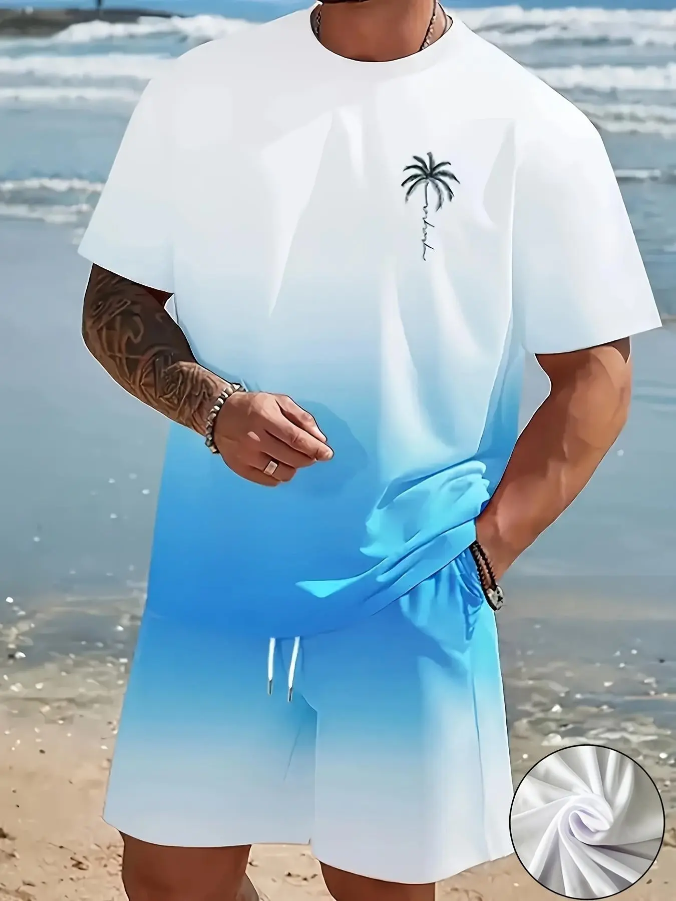 Summer Men's Beach Style Tropical Gradient Coconut Tree Print Short ...