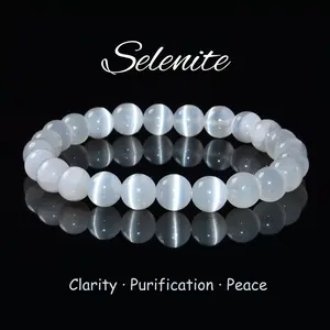 Selenite Bracelet for Energy Cleansing & Protection Adjustable Knot Minimalist Beaded Style Ideal for Empaths Healers Clarity Purification Peace Gypsum Crystal Emotional Balance Soul Cleaner
