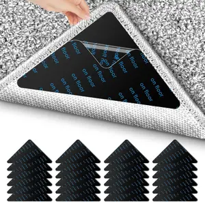12 Pcs Rug Pads Grippers,Rug Tape, Triangle Rug Pads Tape Stickers, Double-Sided Reusable Washable Rug Stoppers to Prevent Sliding,  Double-Sided Adhesive Rug Stickers Keep Corners Flat (Black)