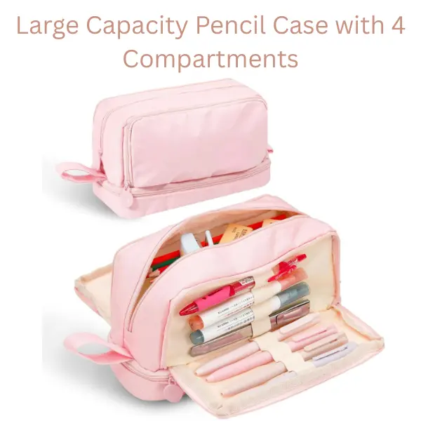 Large Capacity Pencil Case with 4 Compartments, Aesthetic Pencil Pouch Organizer with Handle for School Teens Summer Gift