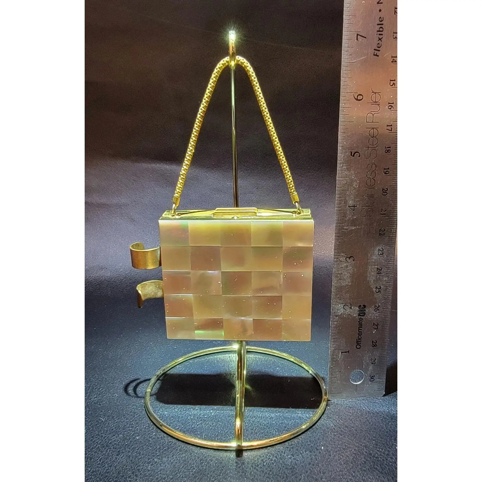 Vintage 1950’s Evening Purse Compact Mother Of Pearl Wristlet