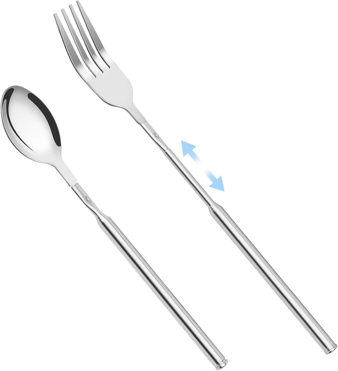 2-Piece Extendable Stainless Steel Cutlery Set, Telescopic Fork & Spoon Tableware, 25.3-In Grill Barbecue Forks for Camping, Dinner, Fruit Dessert