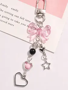 Sweet Bow Phone Chain, Heart Star Metal Keychain, Bag Pendant, Crystal Fringe Charm, Simple Multi-Functional Accessory