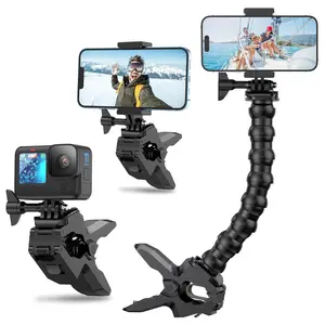 Gooseneck Flexible Phone Holder Clamp Clip Mount, Adjustable Cell Phone Stand for Desk Pole Table, Compatible with iPhone & Samsung 4-7 Inch Devices