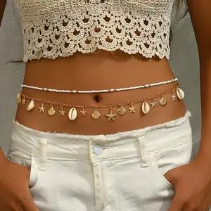 Ocean Style Shell Starfish Casual Vacation Rice Bead Women's Waist Chain Set Two-piece Set
