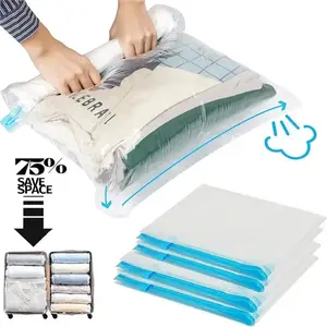 5pcs Compression Bags For Travel, Travel Compression Bags Compression Storage Bags Waterproof Storage Bags Vacuum Packing Space Saver Bags Space Saving Bags, Reusable Roll-Up Compression Bag