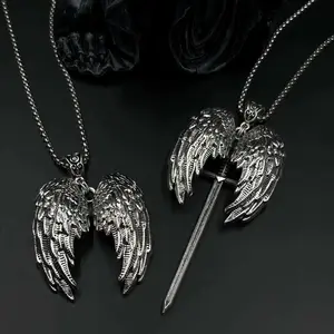 Y2K Gothic Personalized Creative Angel Wings and Sword Pendant Necklace, Couple Necklace, Suitable for Daily Wear