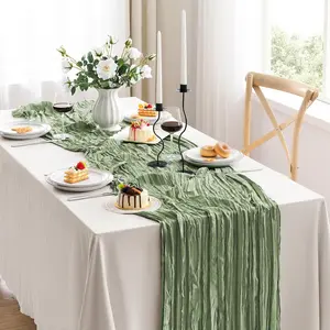 Sage Green Cheese Cloth Table Runner 120Inch - Boho Rustic Cheese Cloths Table Runner | Sage Green Decor for Thanksgiving, Christmas, Wedding & Dining Table (Table Runner Boho)