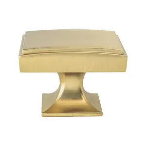 212 MAIN Berenson Hearthstone Knob - Modern Brushed Gold, Zinc Construction, Rectangular Grip, Thick Look