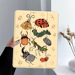 Vintage Cute Bugs Insects Design iPad Case, Transparent Acrylic Stand Cover with Pencil Slot, Shockproof Protective Shell for iPad Pro/air/mini Shock-resistant Full Cover Protective Case Suitable for Offices Schools and Homes, Tablet Accessories