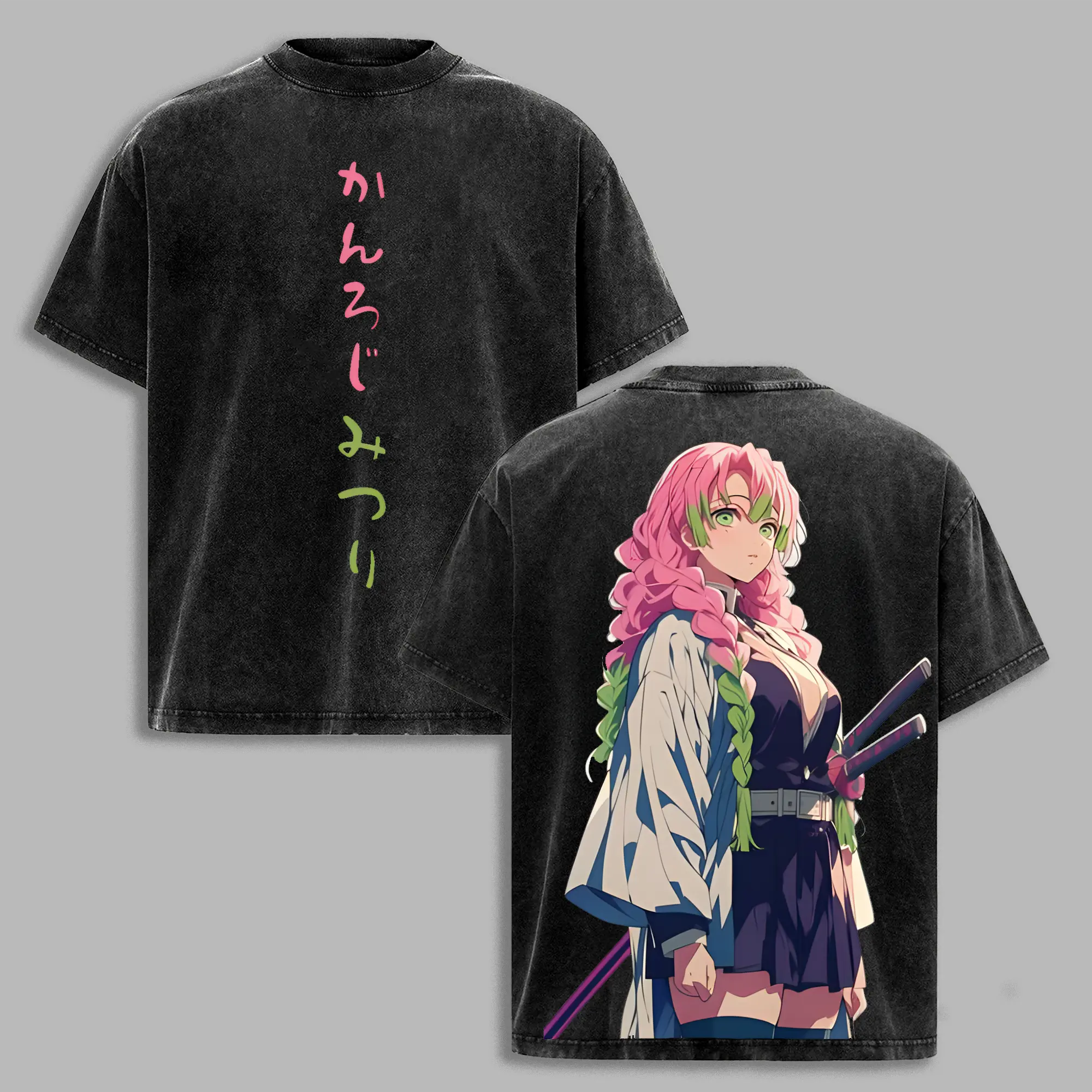 Mitsuri Kanroji Washed Unisex Anime Inspired Vintage Tee Demon Slayer Gift For Her