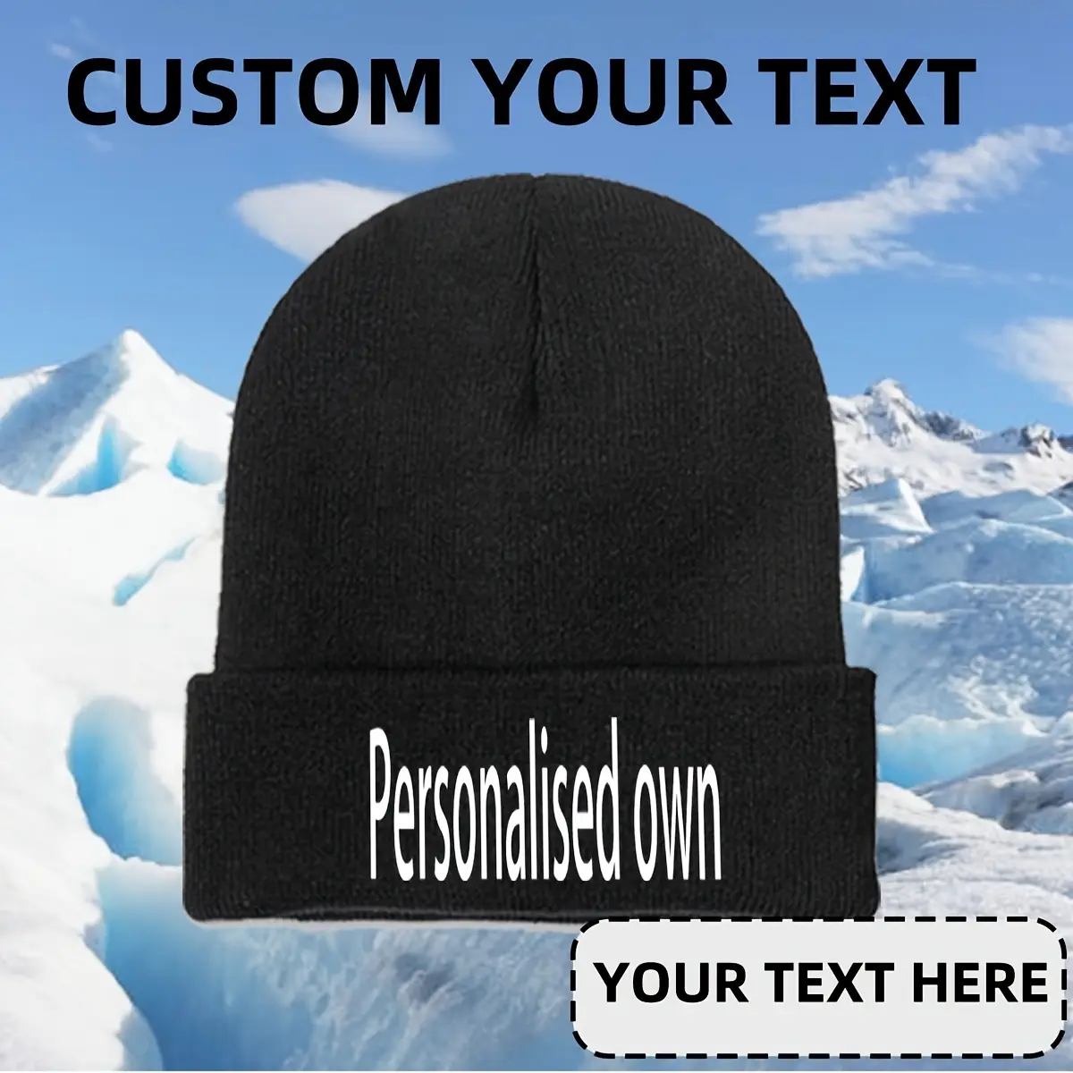 Unisex Custom Personalized Knitted Beanie Hat - Stretch, Adjustable, Fitted, Soft Acrylic, Lightweight Everyday Winter Christmas Gift for Sports & Outdoor Use, Casual, Hand Wash Only, Heat Insulating, Knit Beanie, Breathable, Outfits, Heat Insulate, One S