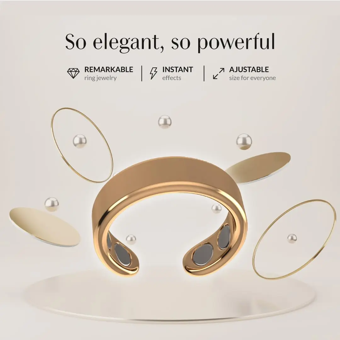 CALMI - Magnetic Wellness Ring 18K Gold Plated with Adjustable Stainless Steel Design | Wearable Magnetic Field Accessory for General Wellbeing | Unisex (Rose Gold)