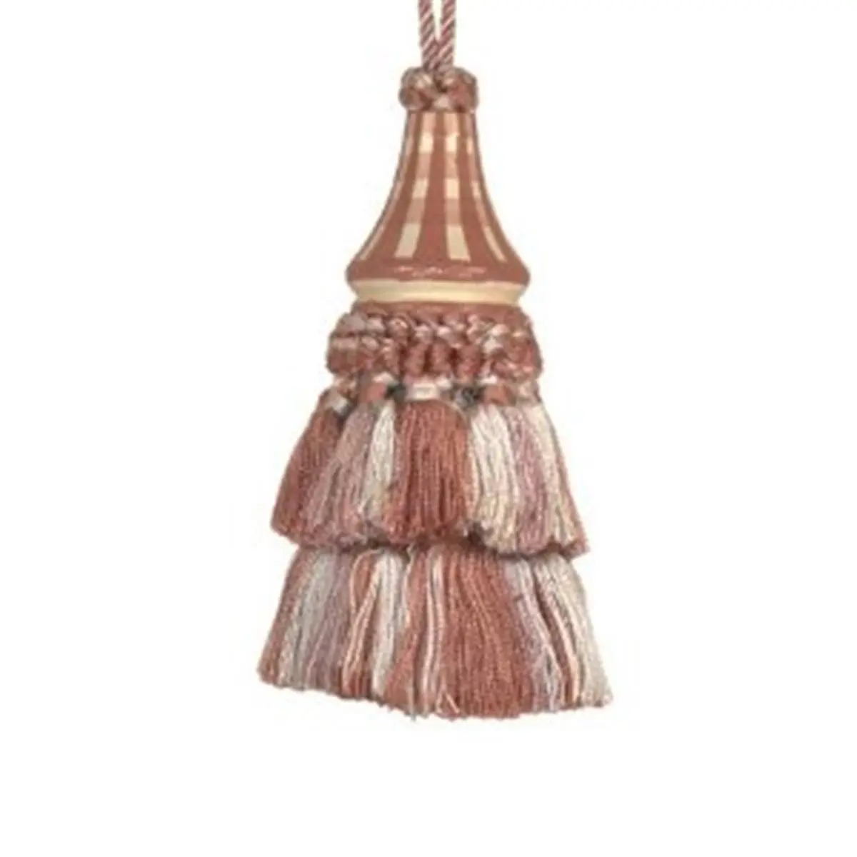 123 Creations 5-in Hangable Mocha Checks Hand-Painted Tassel Home Decor - Decorative Door Ornaments, 5 in, Ideal Gift for Hanging Home Accents