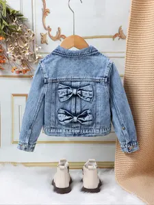 Women's Denim Jacket Coat, New Arrival Spring Light Wash Blue Comfort Casual Fitted Fashion Vintage Sweet Bowknot Decoration, Daily Wear Outerwear