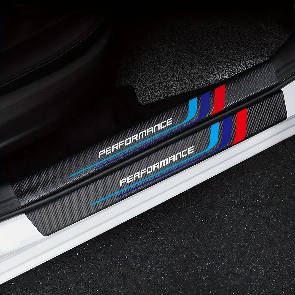Carbon Fiber Pattern Car Sill Plate Sticker, Car Door Sill Protector, Universal Car Exterior Decoration Accessories for BMW Performance M 1 2 3 4 5 6 7, Decal, Automotive Decoration, Automobile Decals