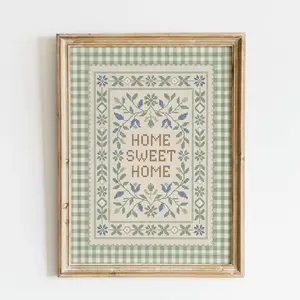 Home Sweet Home Art Print: Green Gingham Cottagecore Wall Art, Farmhouse Kitchen Decor | Frameless Poster 2