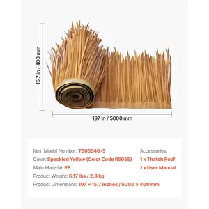 VEVOR Artificial Thatch Grass Roof, 1.3x 16.4 ft Mexican Style Tiki Bar Hut Skirt Thatch Roofing Roll, Waterproof Fire-Resistant, Palapa Duck Blind Grass for Patio Pool Beach Hawaiian Party Dcor