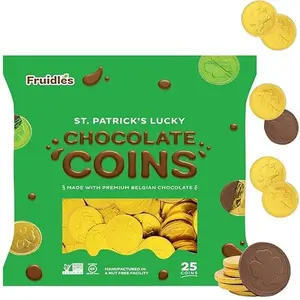 Fruidles St. Patrick's Day Chocolate Coins Lucky Gold Coins Foils, Belgian Milk Chocolate Coins Bag Nut-Free (25-Pack)