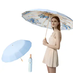 Fashion Floral Pattern Folding Umbrella, 16-rib Umbrella, Portable Umbrella for Women & Girls, Uv Protection Umbrella for Outdoor Activities, Sun Umbrella