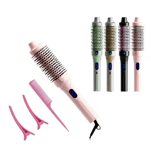 Thermal Brush, Blowout Boost 1.5 inch Heated Round Brush for Blowout Look, Dual Voltage, Pink, Green, White, Black, Tourmaline Ceramic, Negative Ion Technology, 4 Temperature Settings, Less Damage